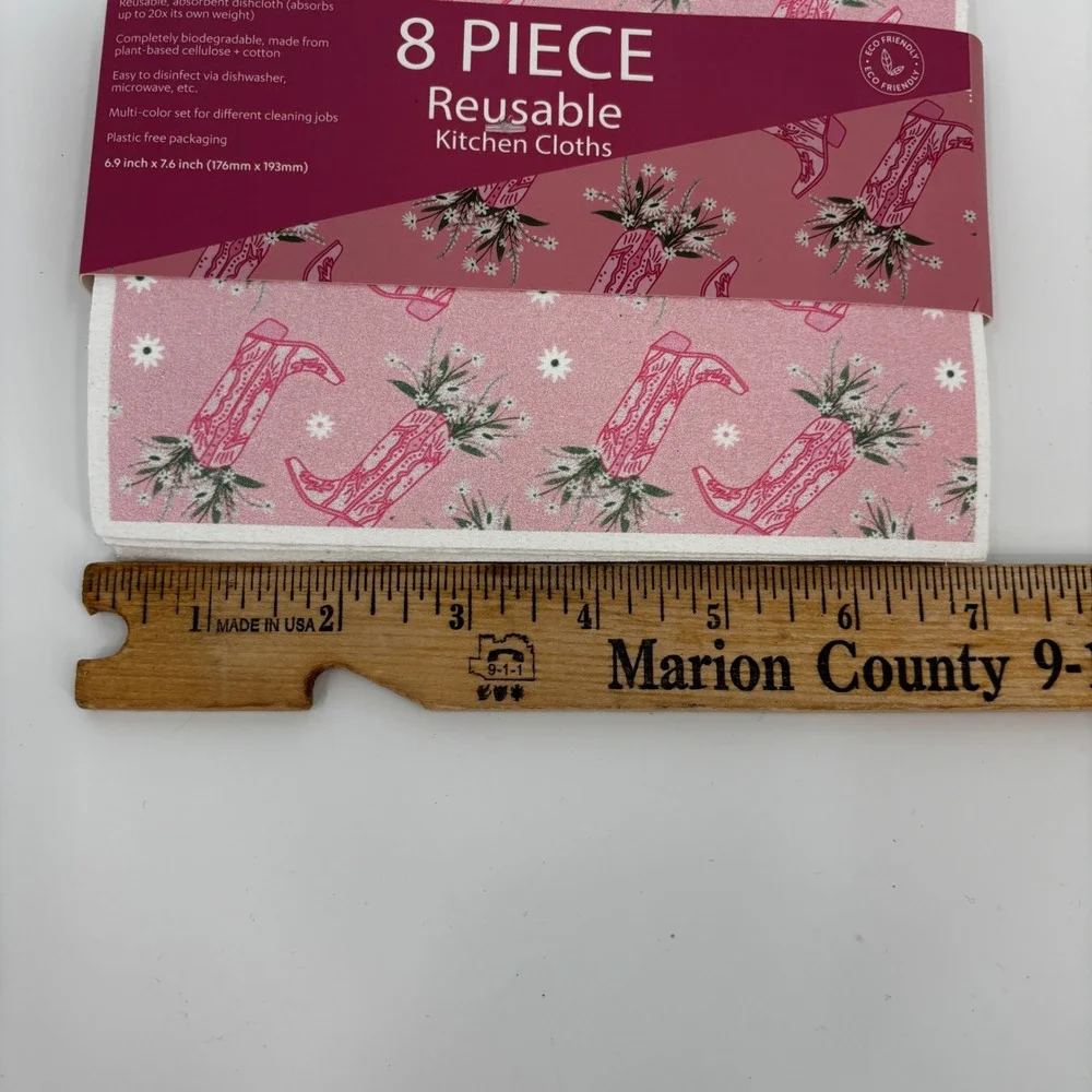 Cook With Color Kitchen Cloths 8pk Pink Western Cowboy Boot Reusable Eco New